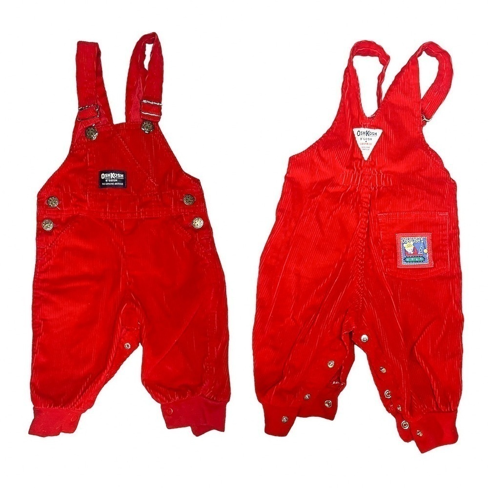 Vintage OshKosh B’Gosh 3/6M Corduroy Overalls with Crane Mouse Patch